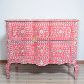 Mother Of Pearl Inlay Chest 2 Curved Drawer Floral Design Pink